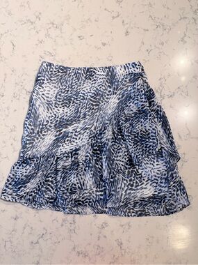 NWT Express Tiered Ruffle Chiffon Mini Skirt Blue Print Size 2